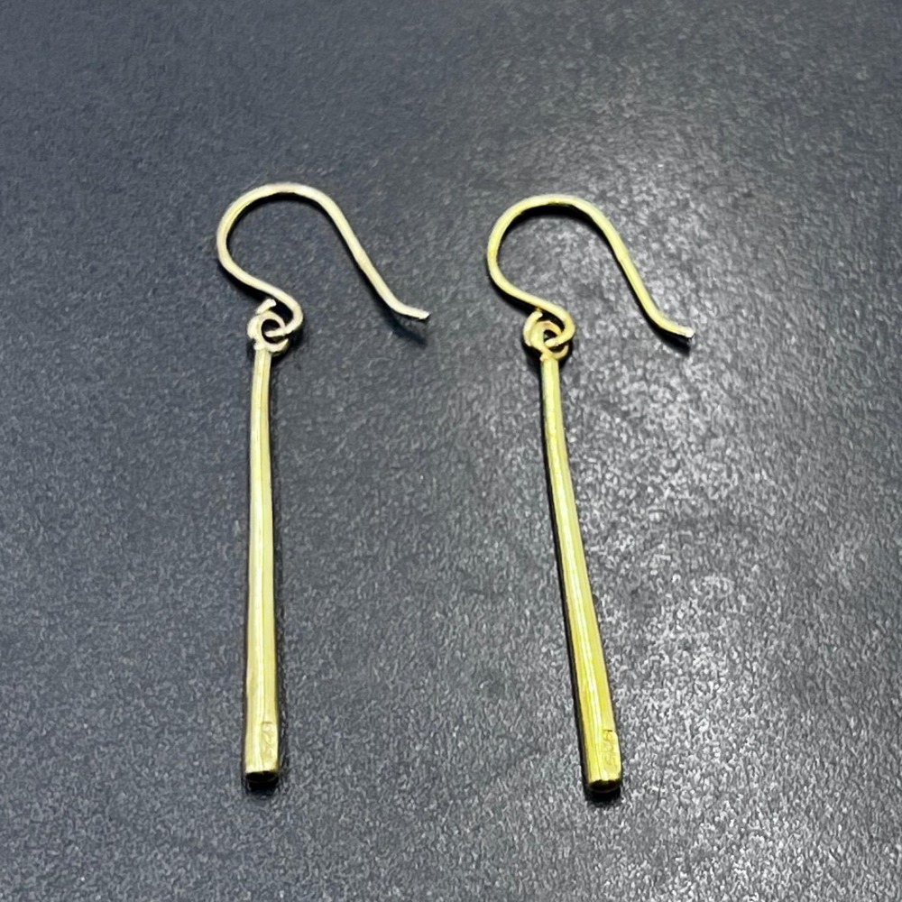 Sterling Silver 925 Gold Toned Linear Dangle Bar Earrings 2.4g 1.4"
Length